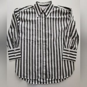 Banana Republic Khaki Green and White Striped Oversized Button Down Shirt